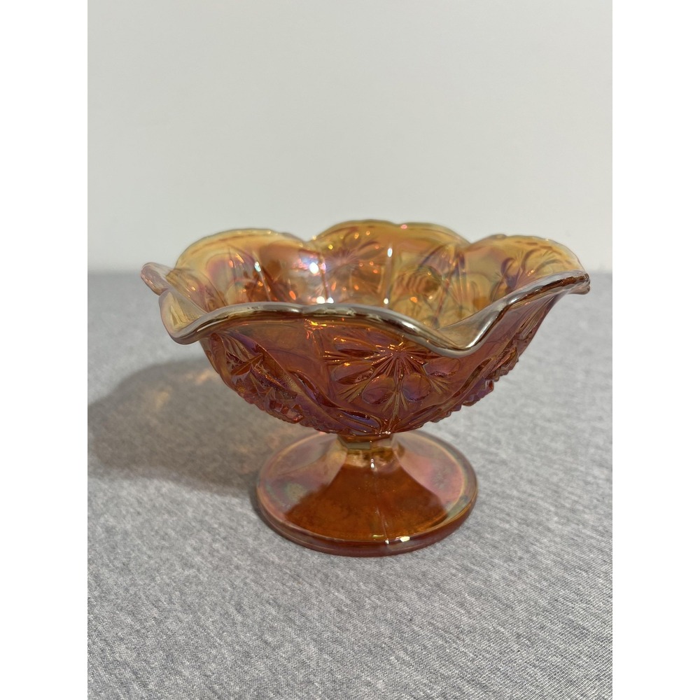 Vintage Imperial Carnival Glass Compote Pedestal Bowl Daisy Pattern